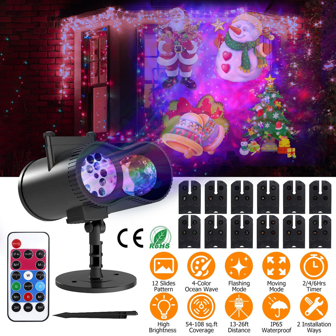 LED Projector Light with 12 Patterns & Remote Control