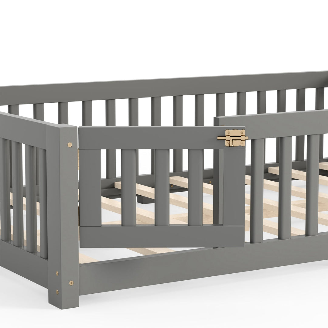Montessori Floor Bed with Safety Guardrails and Lockable Door