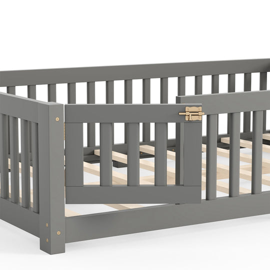 Montessori Floor Bed with Safety Guardrails and Lockable Door