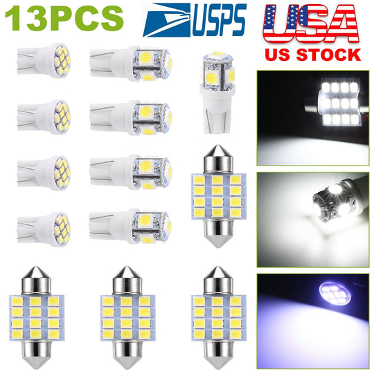 13Pcs T10 31mm Festoon LED Light Bulb Interior Dome Map LED Lights License Plate Trunk Side Positioning Lights 6000K White