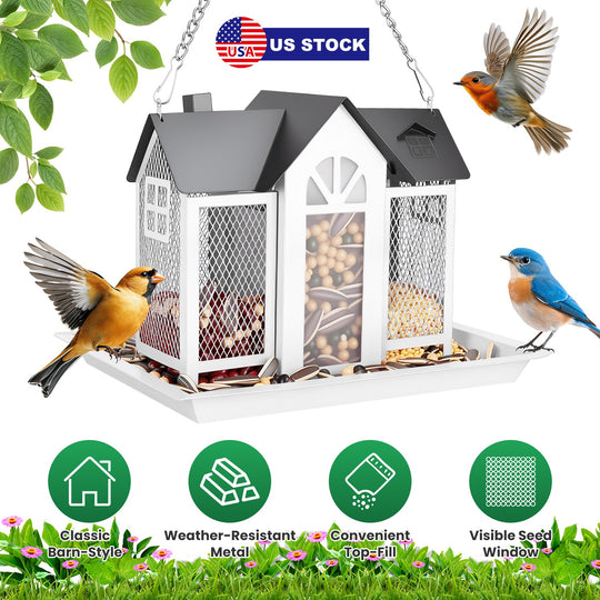 Barn Bird Feeder with Lift Top Lid and Viewing Window