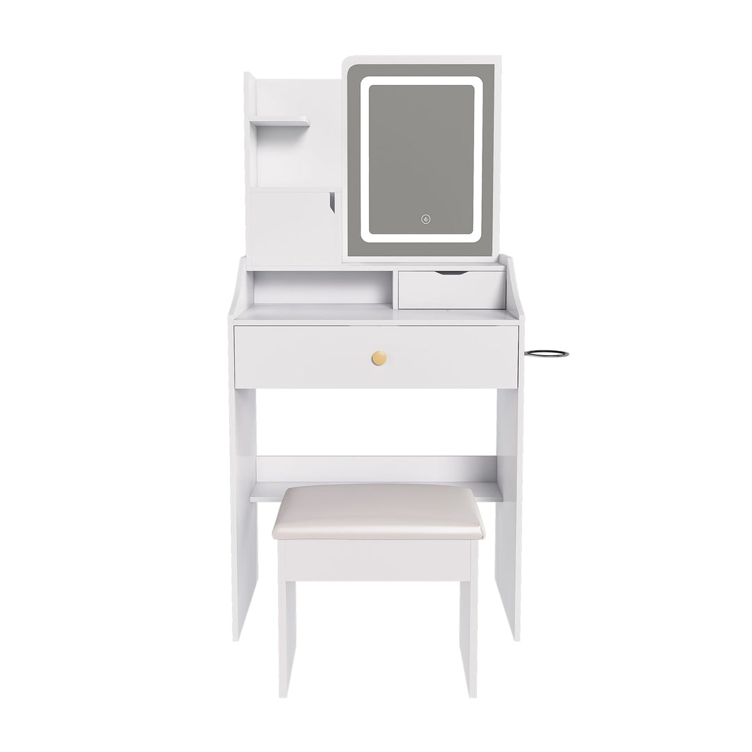 White Vanity Desk Set with LED Lighted Mirror & Padded Stool
