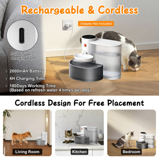 GBruno 3L Cordless Pet Water Fountain with Timer
