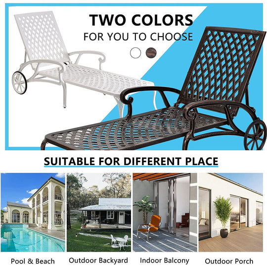 Aluminum Lounge Chair with Wheels & 3-Position Reclining Backrest