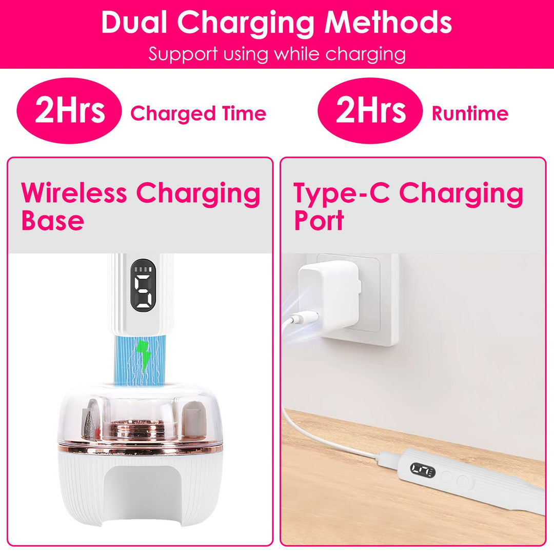 Portable Cordless Electric Nail Drill Kit Charging Base With UV Nail Dryer 6Pcs Nail Drill Bits 5Speeds Direction Control Timer Setting For Acrylic Ge
