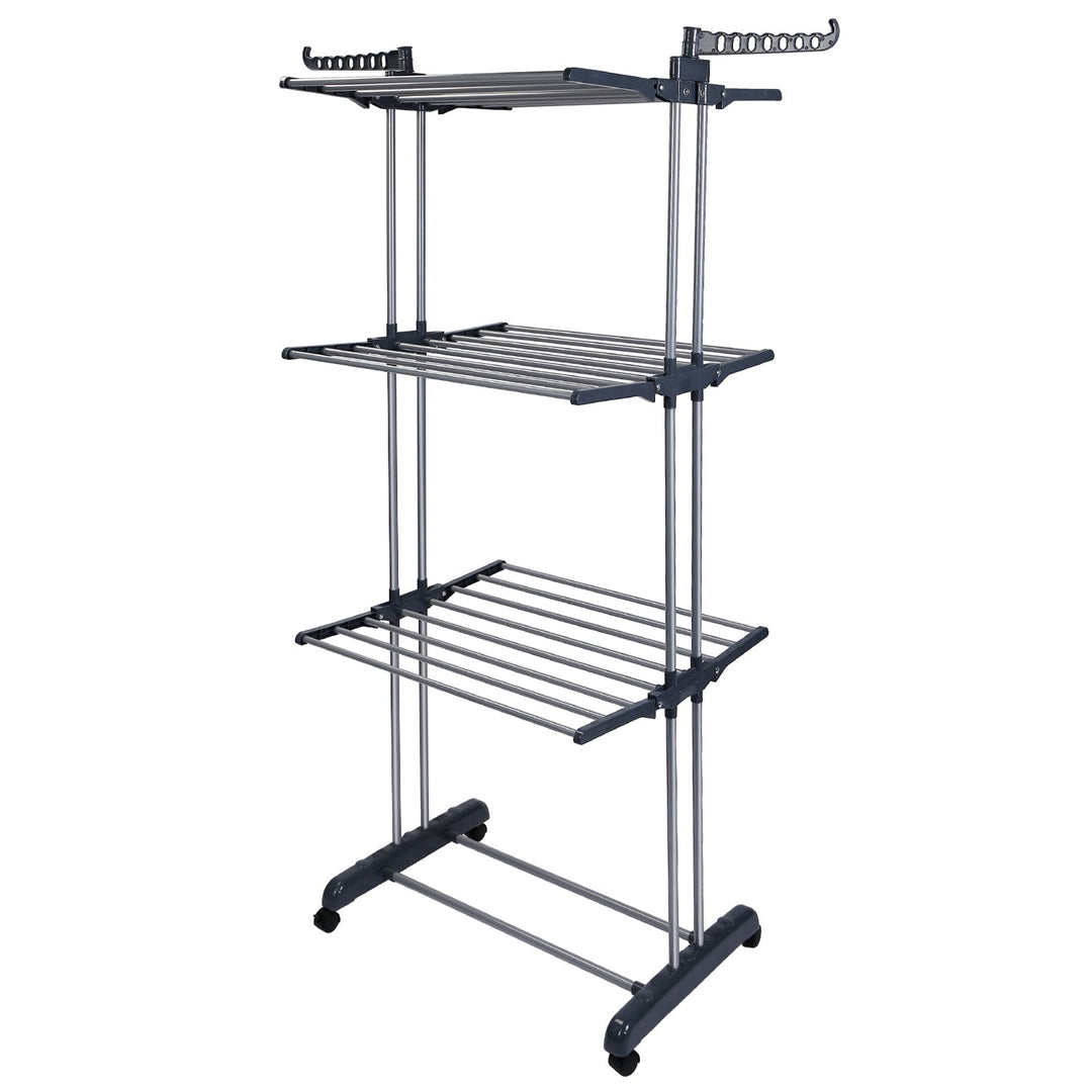Clothes Drying Rack Rolling Collapsible Laundry Dryer Hanger Stand Rail Shelve_x000B__x000B_Wardrobe Clothing Drying Racks w/ Dual Side Wings