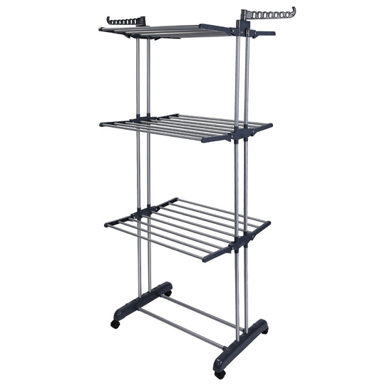Clothes Drying Rack Rolling Collapsible Laundry Dryer Hanger Stand Rail Shelve_x000B__x000B_Wardrobe Clothing Drying Racks w/ Dual Side Wings