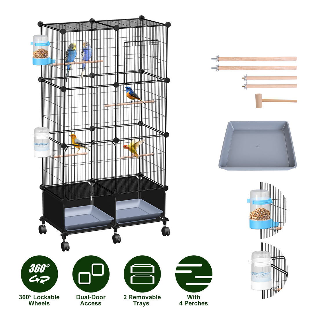 46-Inch Bird Cage with Wooden Perches and Rolling Wheels