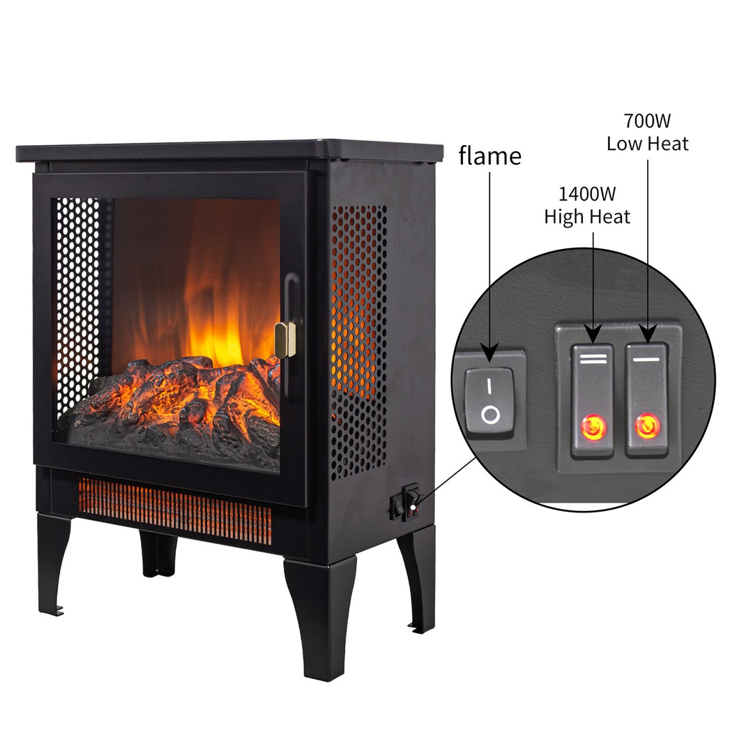 Electric Fireplace Stove Heater 18" with 3-Sided Flame View