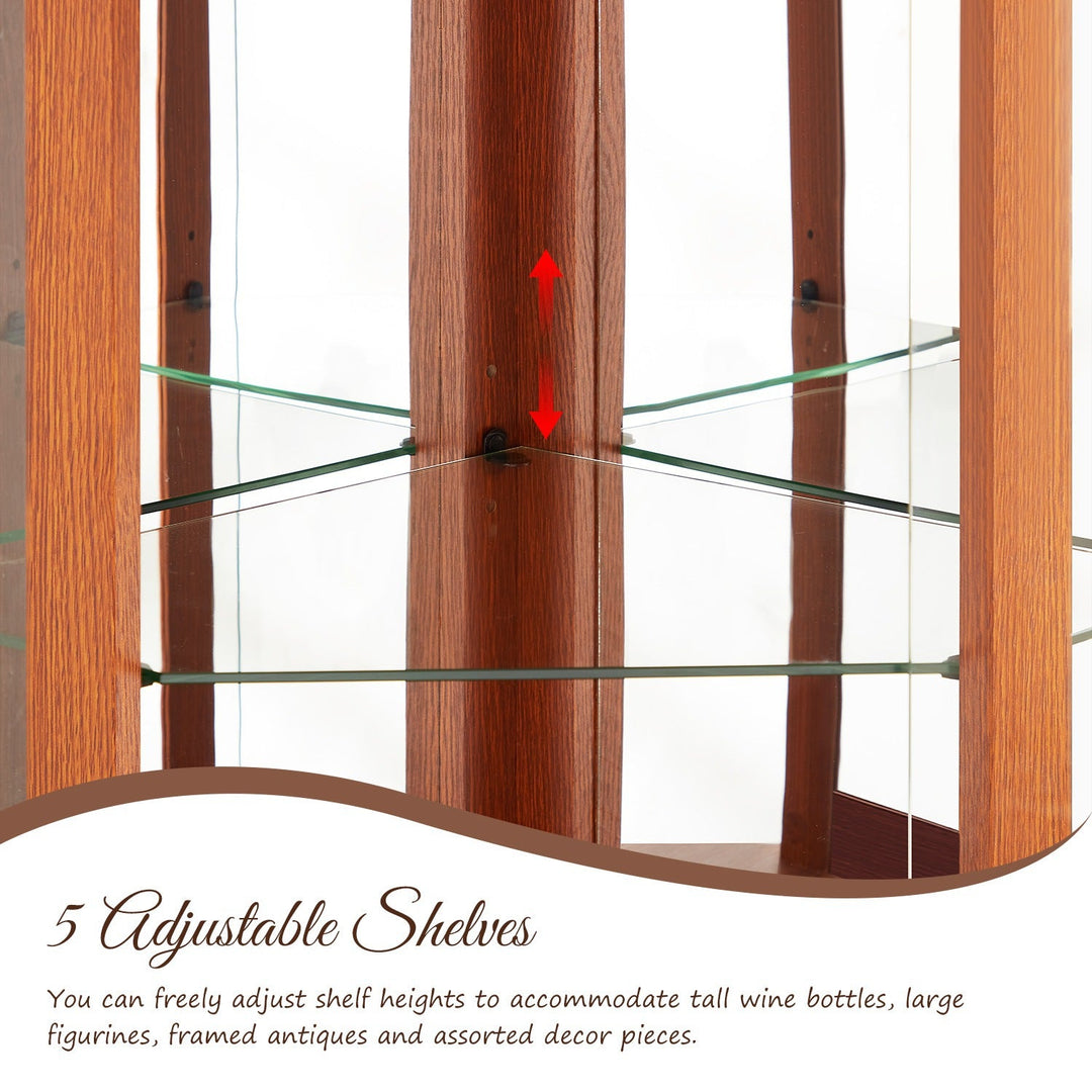 5-Tier Lighted Corner Curio Cabinet with Adjustable Glass Shelves