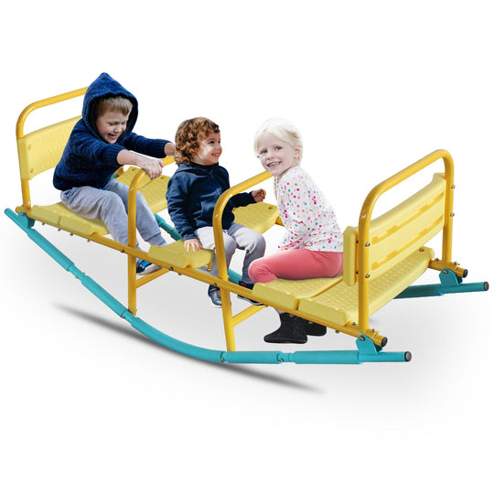3-Seat Rocking Seesaw for Kids with Safety Handles & Backrests