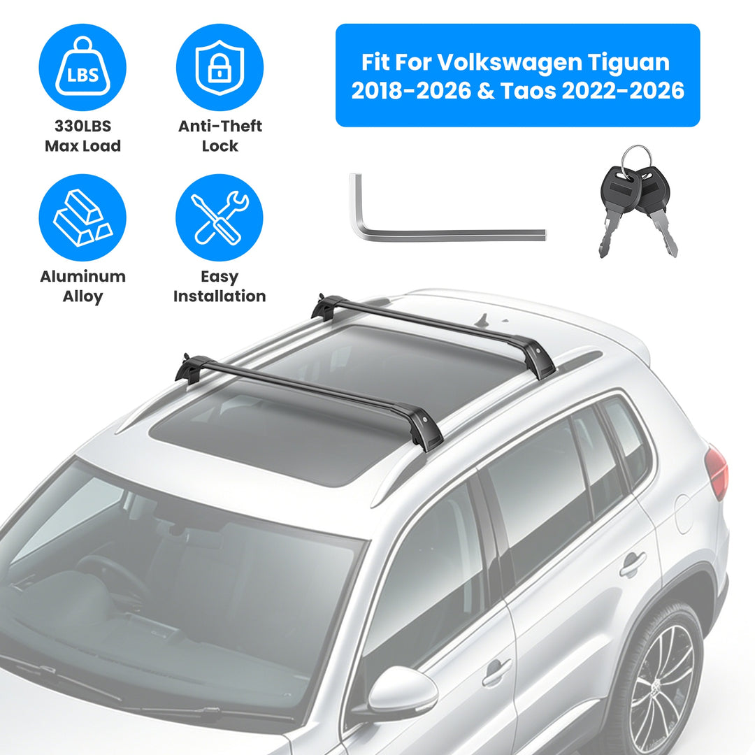 Roof Rack Cross Bars Fit for Volkswagen Tiguan 2018-2026 & Taos 2022-2026 with Factory Raised Side Rails Lockable Alumin