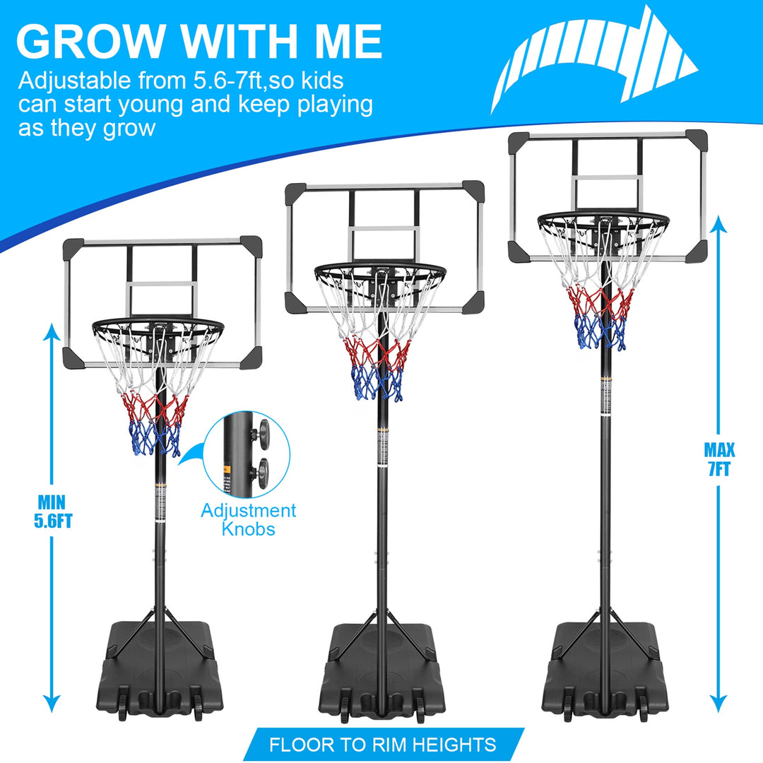 Portable Kids Basketball Hoop with Wheels, Height Adjustable 5.6 to 7ft Basketball Goal System Indoor Outdoor for Kids T
