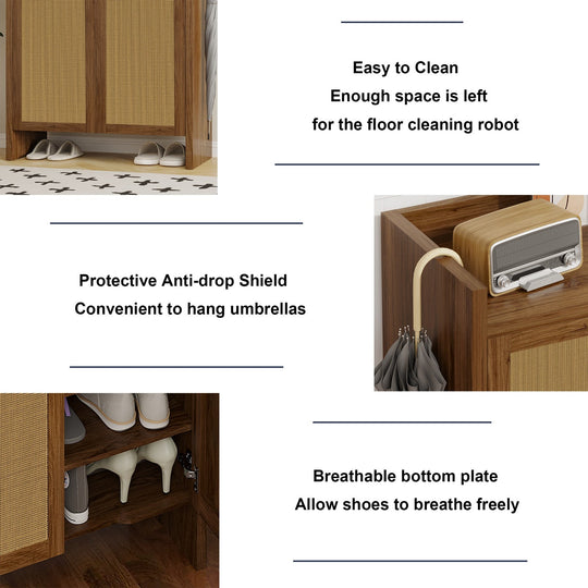 Rattan Shoe Cabinet with Doors, 6-Tier Storage Organizer