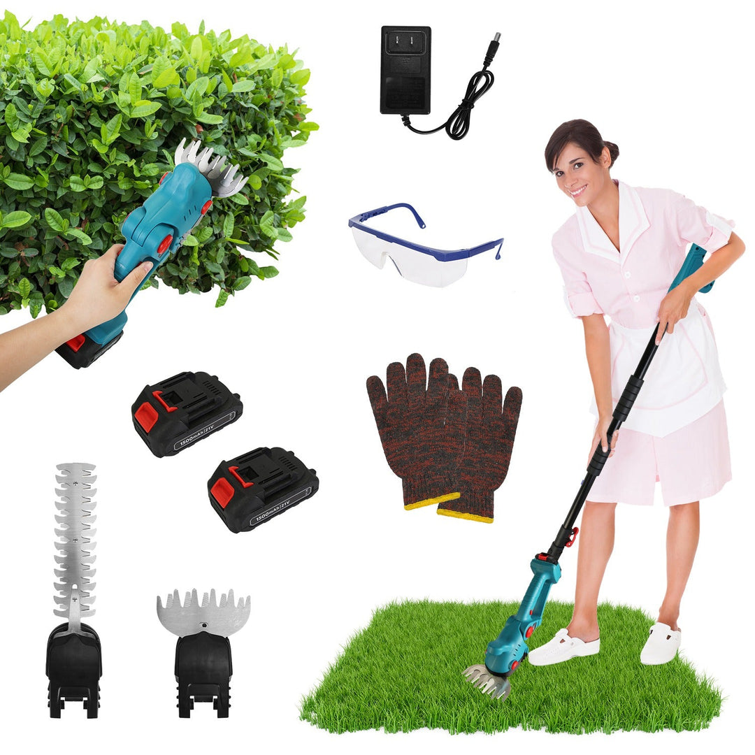 Pole Mini Hedge Trimmer & Grass Shear Electric Cordless Handheld Hedge Trimmer with 90¡ Rotatable Head Telescopic Extension Pole Gloves Goggles 2Pcs 2