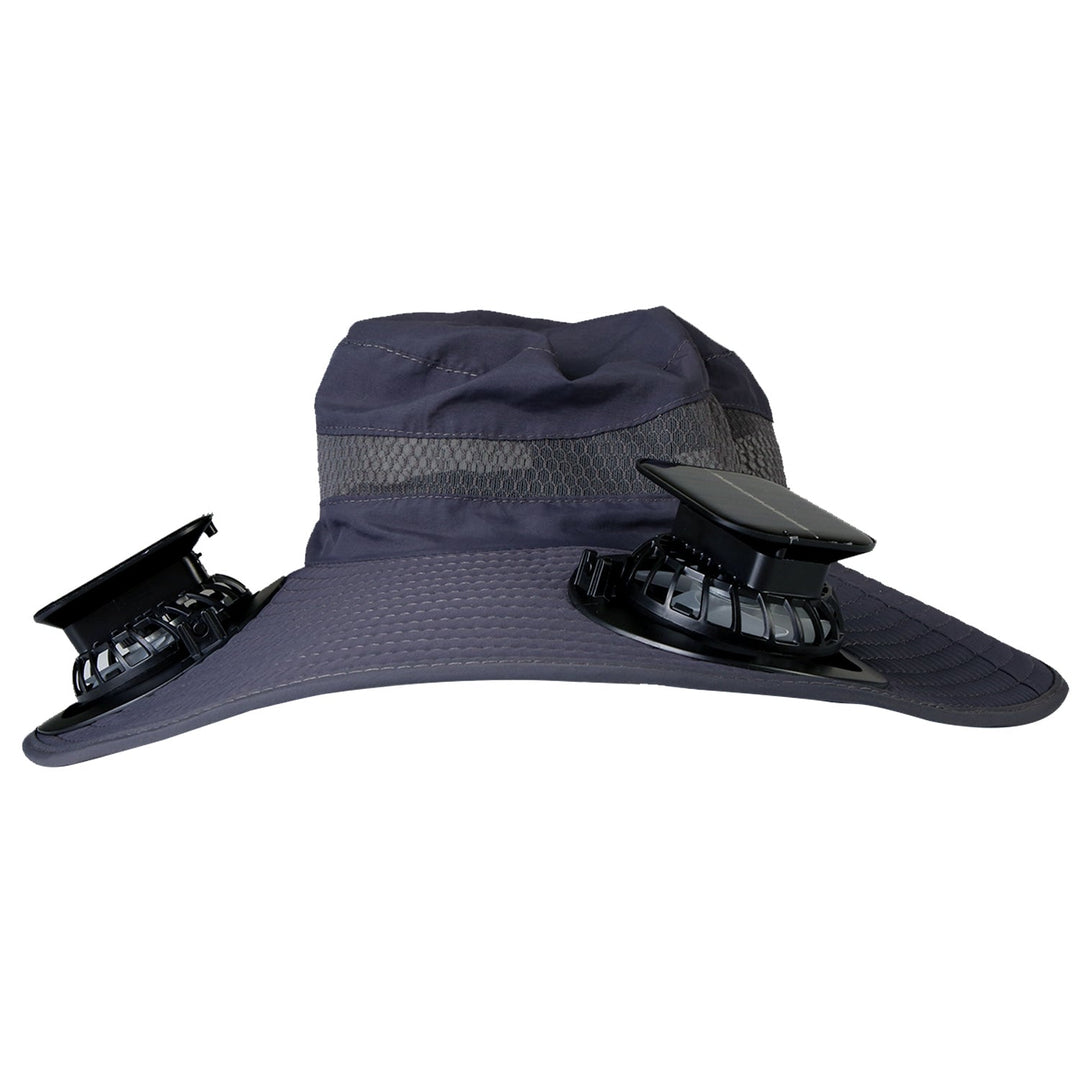 Outdoor Wide Brim Sun Hat With 2 Rechargeable Fans Solar Powered 3 Wind Speeds UPF50+ Breathable Waterproof Nylon Mesh Outdoor Hat For Hiking Camping
