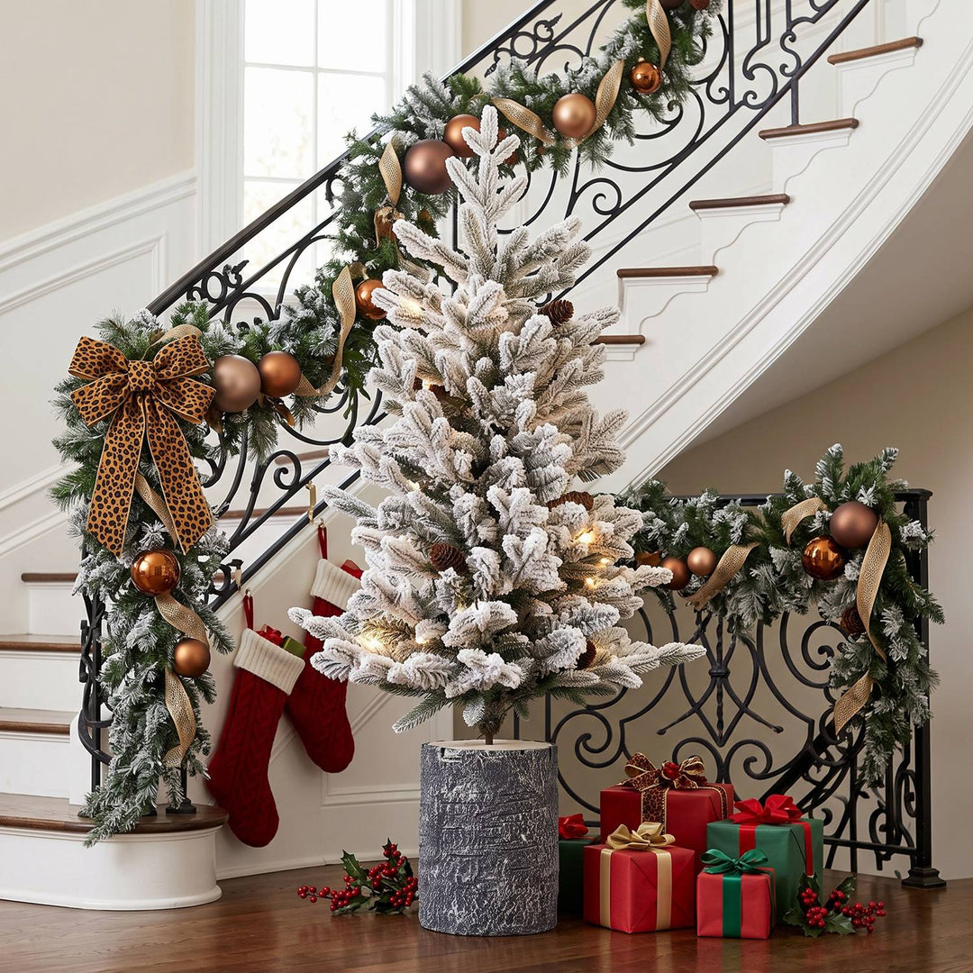 2FT Pre-Lit Flocked Christmas Tree with Pot & Pine Cones