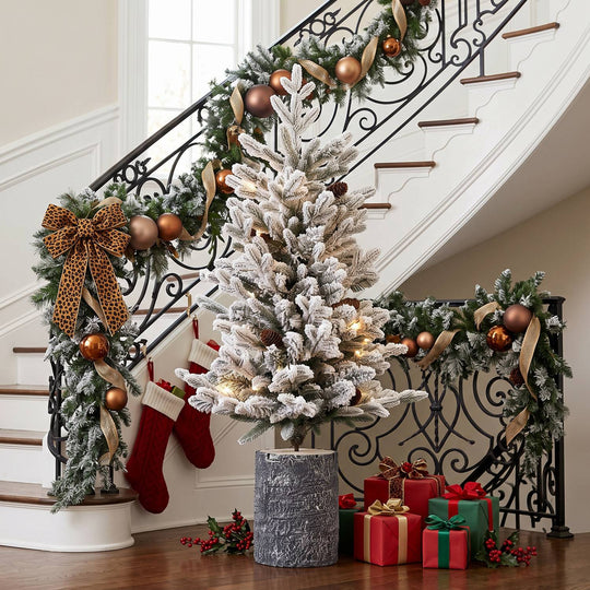 2FT Pre-Lit Flocked Christmas Tree with Pot & Pine Cones