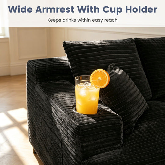 Sectional Couch with Double Chaise Lounge and Cup Holders