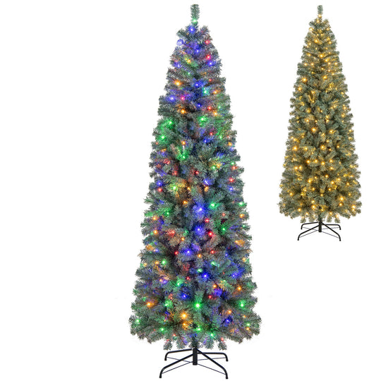 Pre-Lit Blue Artificial Christmas Tree Slim with 9 Lighting Modes