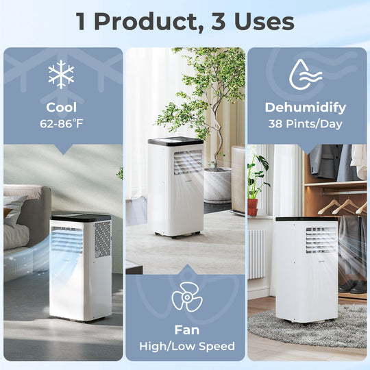 8000 BTU Portable Air Conditioner with Dehumidifier & Remote