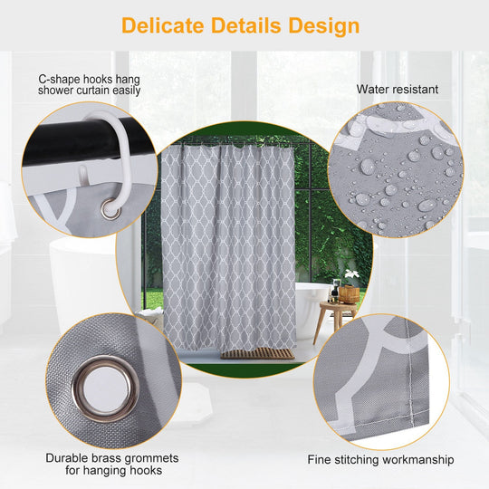 Shower Curtain Waterproof 70x70Ó Inches Bathroom Shower Drape Liner Print Polyester Fabric Bathroom Curtain w/ 12 Hooks for Bathtub Shower Stall