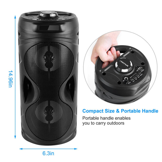 Portable Wireless Party Speaker Karaoke Machine Wireless Speaker with LED DJ Light FM Radio Supports MMC Card/USB Microphone Aux-In for Party Home TV