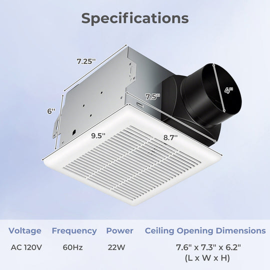 80 CFM Ceiling Mount Bathroom Exhaust Fan with Metal Housing and 4 Inches Duct