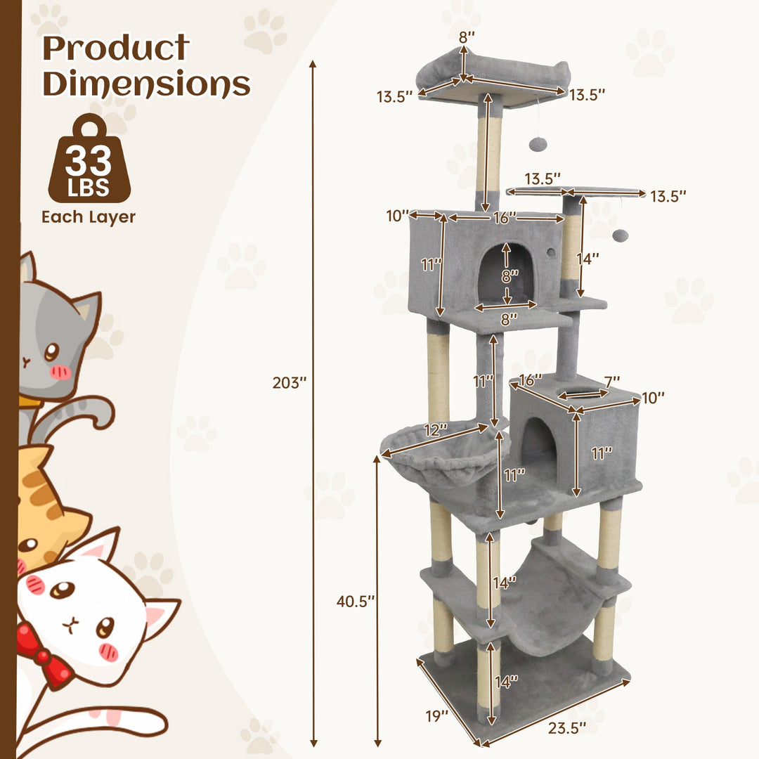 80 Inches Tall Cat Tree with 2 Large Condos and Dangling Toys