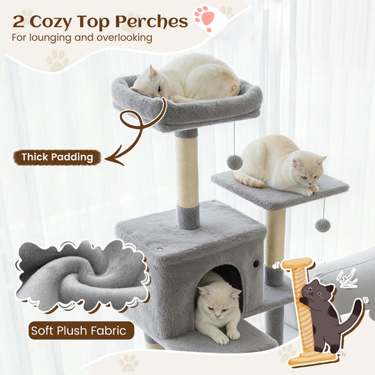 80 Inches Tall Cat Tree with 2 Large Condos and Dangling Toys