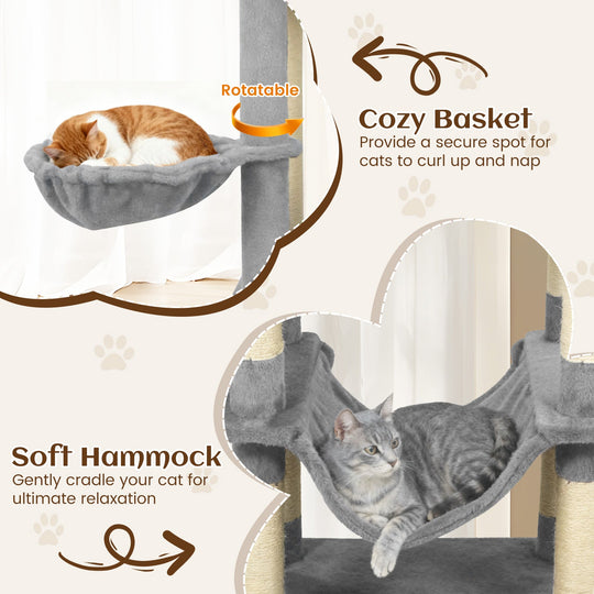 80 Inches Tall Cat Tree with 2 Large Condos and Dangling Toys