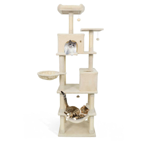 80 Inches Tall Cat Tree with 2 Large Condos and Dangling Toys
