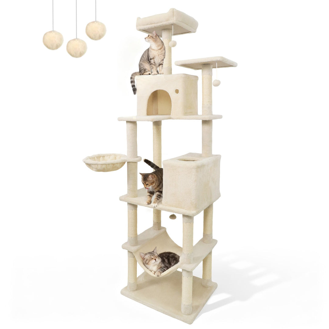 80 Inches Tall Cat Tree with 2 Large Condos and Dangling Toys