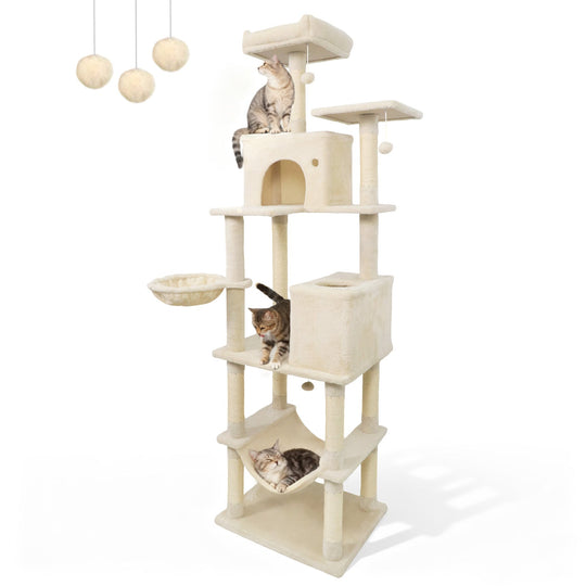 80 Inches Tall Cat Tree with 2 Large Condos and Dangling Toys