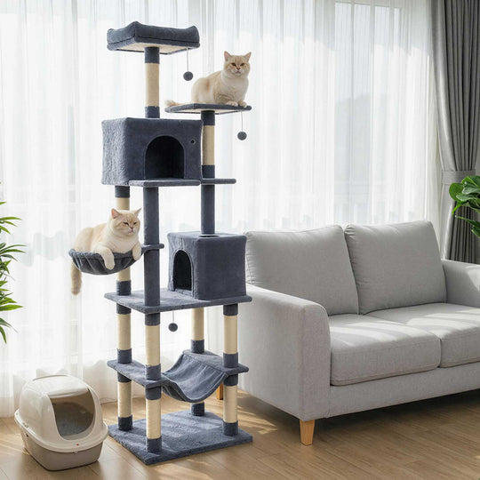 80 Inches Tall Cat Tree with 2 Large Condos and Dangling Toys