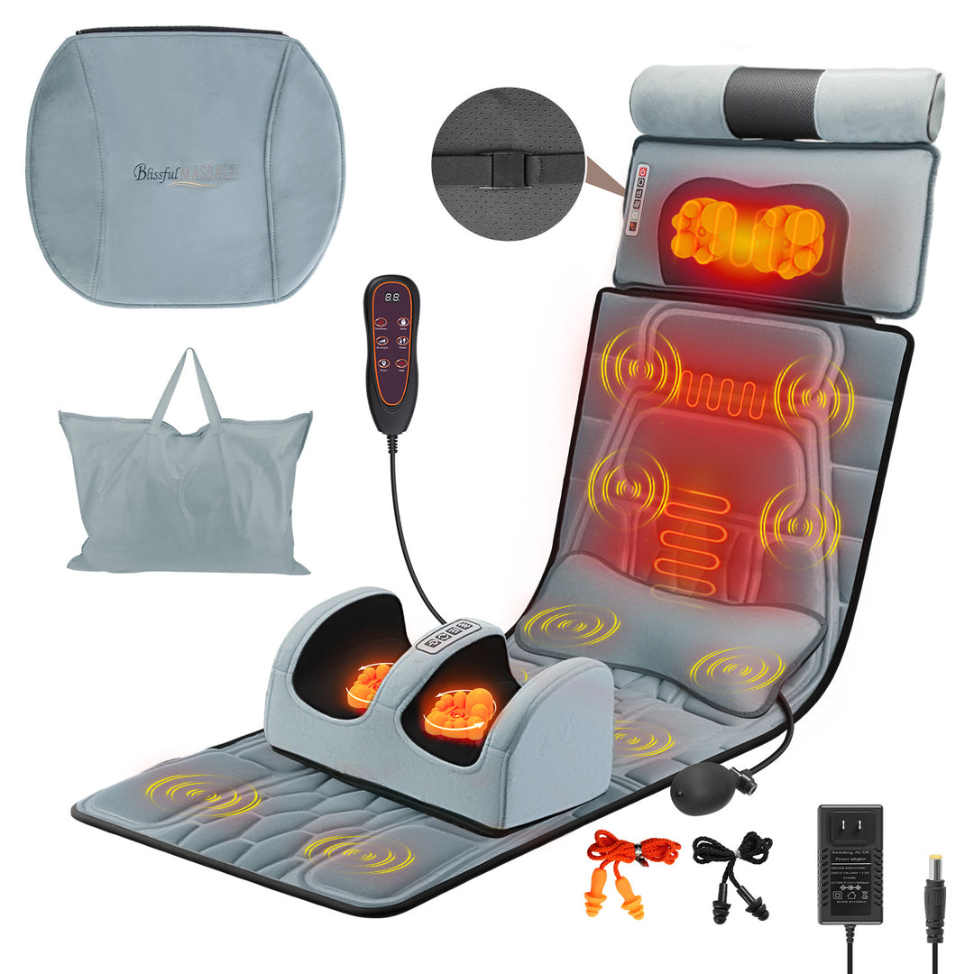 Flannel Full Body Massage Mat Multifunctional Massage Chair Pad with Heat Timer Shiatsu Neck Foot Massager Lumbar Pillow