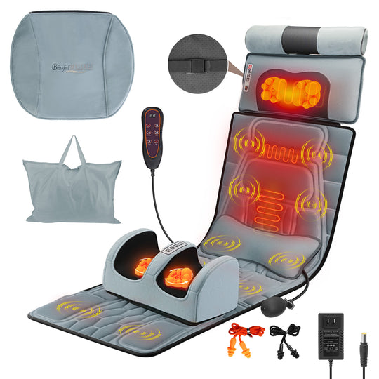 Flannel Full Body Massage Mat Multifunctional Massage Chair Pad with Heat Timer Shiatsu Neck Foot Massager Lumbar Pillow