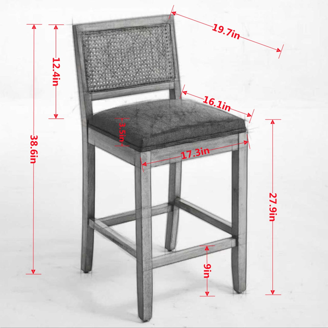 Solid Rubberwood Rattan Back Counter Stools Set of 2