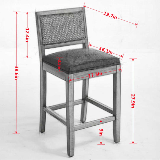 Solid Rubberwood Rattan Back Counter Stools Set of 2
