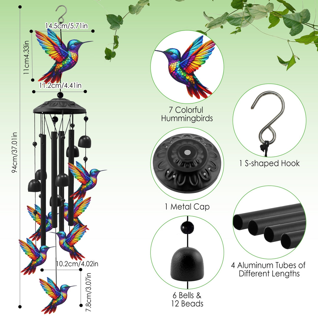 Metal Wind Chimes with Aluminum Tubes - Butterfly & Hummingbird