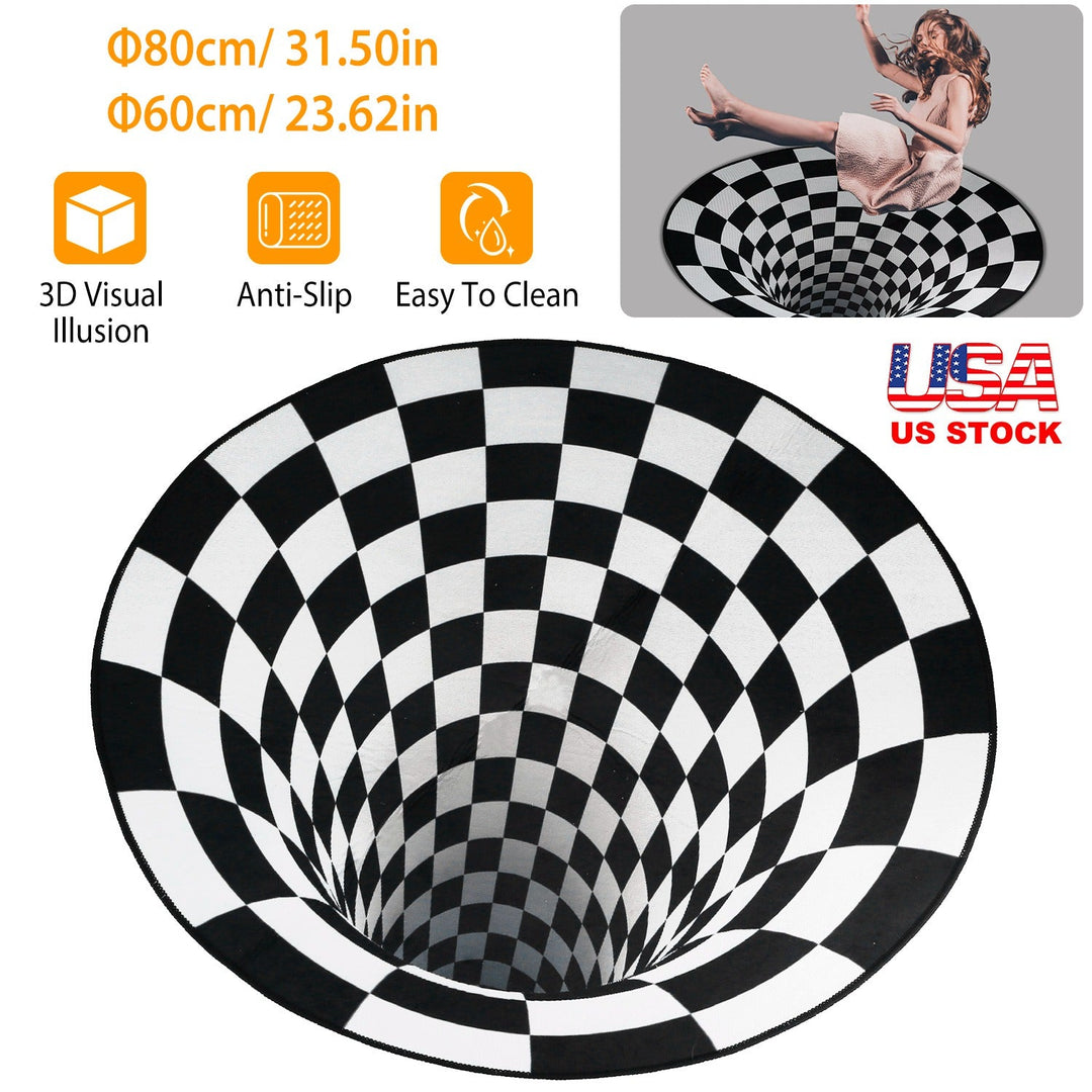 3D Visual Floor Area Mat Anti-slip Illusion Rug Doormat Round Living Room Carpet Mat