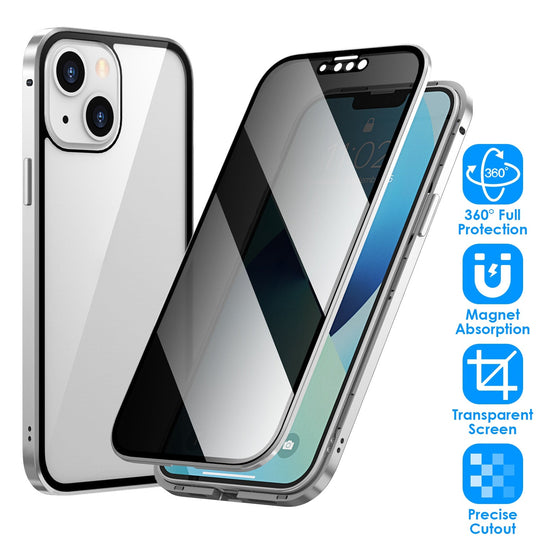 Privacy Magnetic Phone Case 360¡ Full Protection Anti Spy Phone Cover Double Sided Tempered Glass Magnet Absorption Fit for IOS Phone 14 Plus