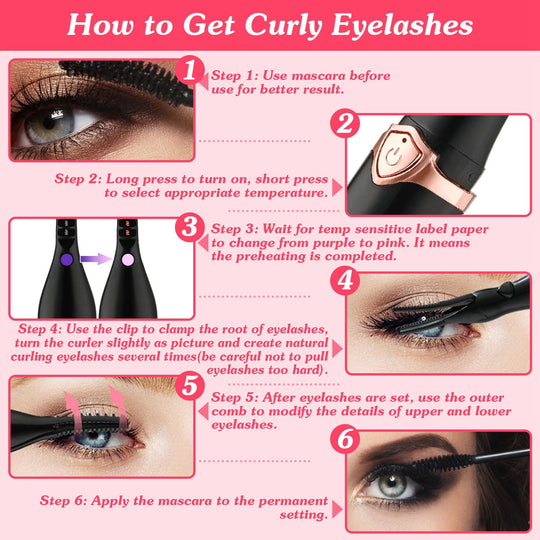 2 In 1 Clip Comb Heated Eyelash Curler Electric Mini Lash Curler Natural Eye Lash Makeup Tool with 3 Temp Settings 10Mins Shutdown