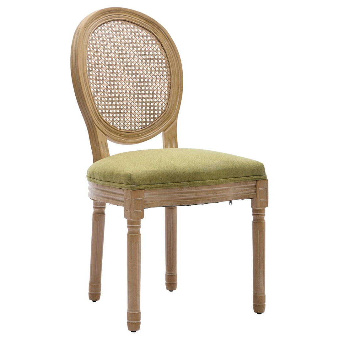 French Oval Rattan Back Dining Chairs Set of 2 - Solid Wood