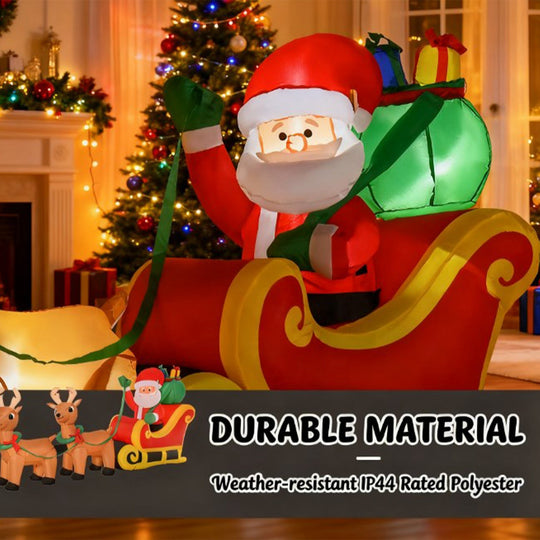 8FT Inflatable Santa Sleigh with Reindeer & LED Lights