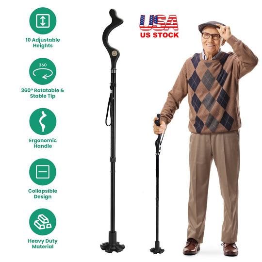 Posture Walking Cane for Men Women Old People Collapsible Walking Cane Heavy Duty Walking Stick with 10 Adjustable Heights for Hiking