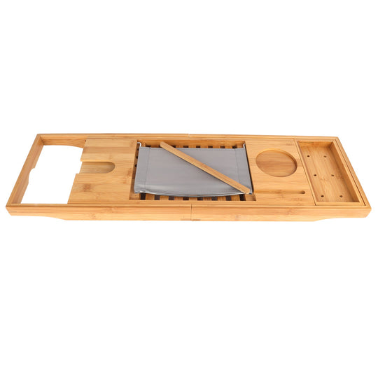 Bathtub Caddy Tray Crafted Bamboo Bath Tray Table Extendable Reading Rack Tablet Phone Holder Wine Glass Holder Shelf Desk Bathroom Spa
