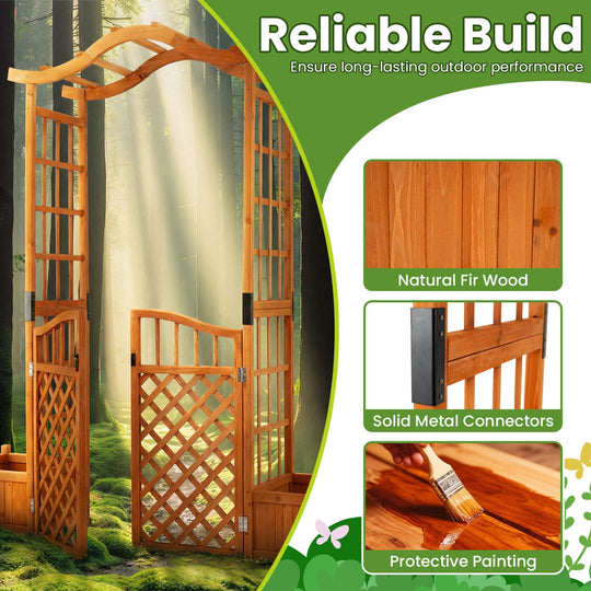 Garden Arbor with Gate and 2 Planter Boxes, 83" Yellow
