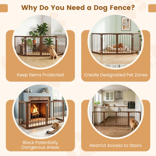 4-Panel Wooden Pet Gate 83" x 30" Freestanding Dog Fence