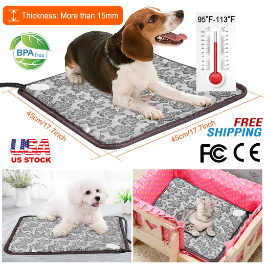 Pet Heating Pad Dog Cat Electric Heating Mat Waterproof Adjustable Warming Blanket with Chew Resistant Steel Cord Case